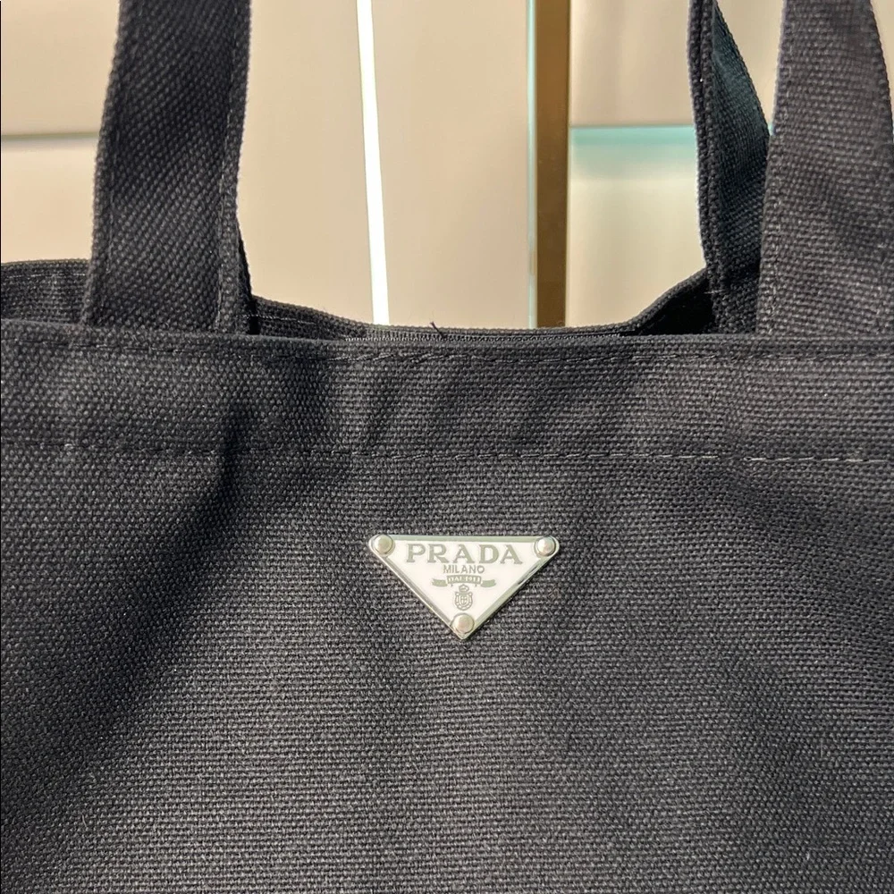 PRADA Beauty L'HOMME Milano L'EAU Black Mini Tote Canvas Bag Box PRADA Logo NWOT - Picture 12 of 17